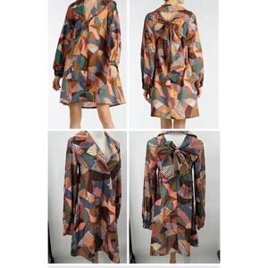 Kan Brand Saffron Wilde Leaf Tie Back Dress Boho Size Small artsy